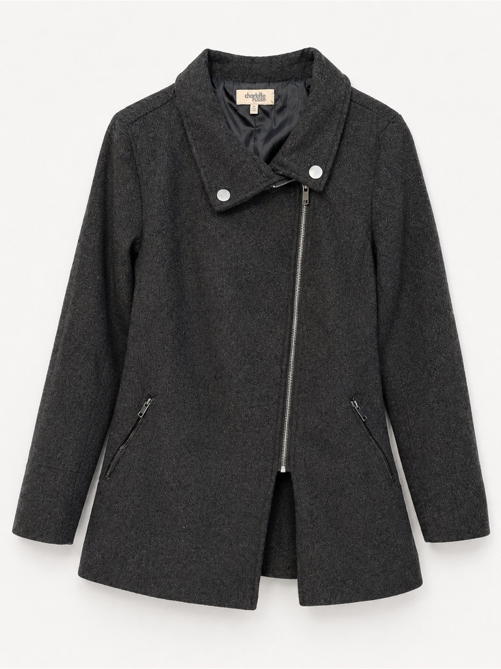 Charlotte Russe Women’s Asymmetrical Pea Coat – Medium - charcoal gray